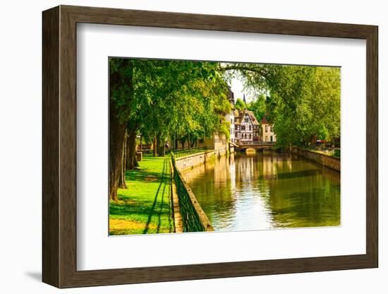 Strasbourg, Water Canal in Petite France Area. Half Timbered Houses and Trees in Grand Ile. Alsace,-stevanzz-Framed Photographic Print