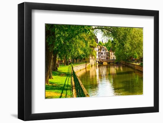 Strasbourg, Water Canal in Petite France Area. Half Timbered Houses and Trees in Grand Ile. Alsace,-stevanzz-Framed Photographic Print