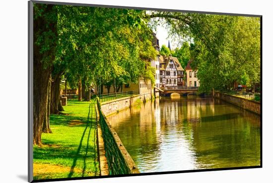 Strasbourg, Water Canal in Petite France Area. Half Timbered Houses and Trees in Grand Ile. Alsace,-stevanzz-Mounted Photographic Print