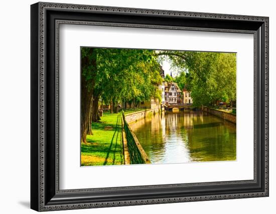 Strasbourg, Water Canal in Petite France Area. Half Timbered Houses and Trees in Grand Ile. Alsace,-stevanzz-Framed Photographic Print