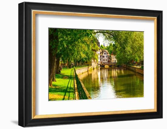 Strasbourg, Water Canal in Petite France Area. Half Timbered Houses and Trees in Grand Ile. Alsace,-stevanzz-Framed Photographic Print