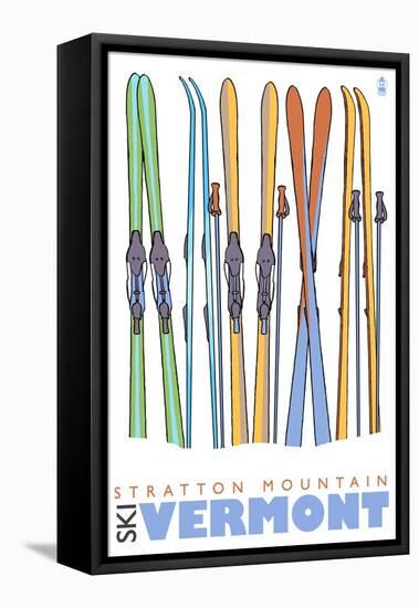 Stratton Mountain, Vermont, Skis in the Snow-Lantern Press-Framed Stretched Canvas