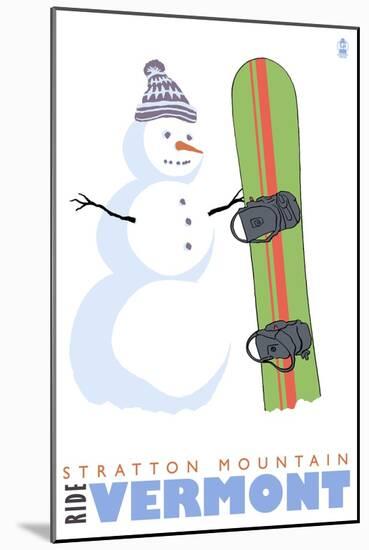 Stratton Mountain, Vermont, Snowman with Snowboard-Lantern Press-Mounted Art Print