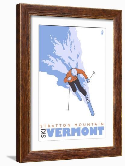 Stratton Mountain, Vermont, Stylized Skier-Lantern Press-Framed Art Print