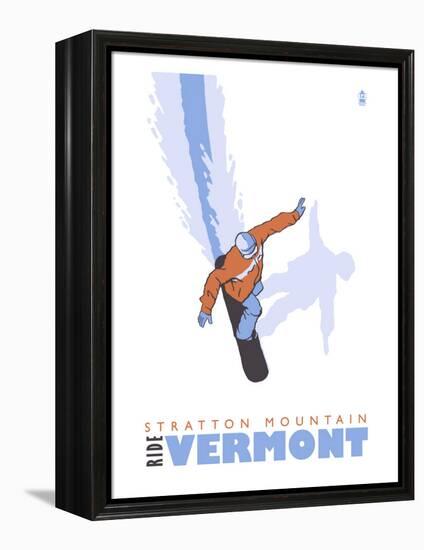 Stratton Mountain, Vermont, Stylized Snowboarder-Lantern Press-Framed Stretched Canvas