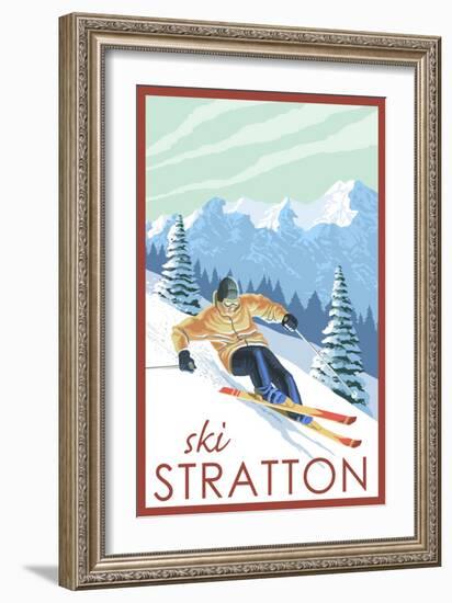 Stratton, Vermont - Downhill Skier Scene-Lantern Press-Framed Art Print