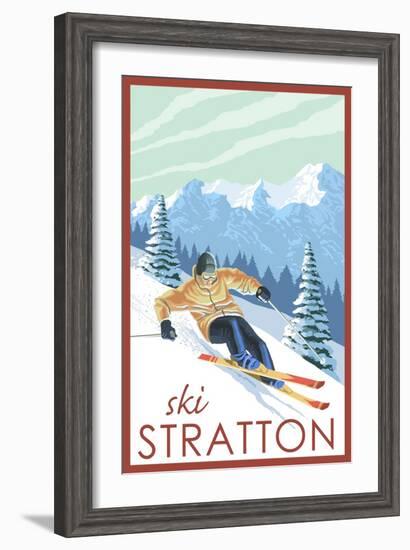 Stratton, Vermont - Downhill Skier Scene-Lantern Press-Framed Art Print