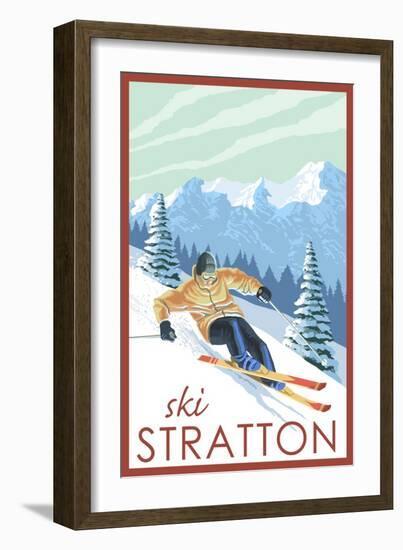 Stratton, Vermont - Downhill Skier Scene-Lantern Press-Framed Art Print