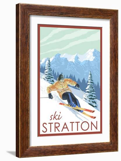 Stratton, Vermont - Downhill Skier Scene-Lantern Press-Framed Art Print