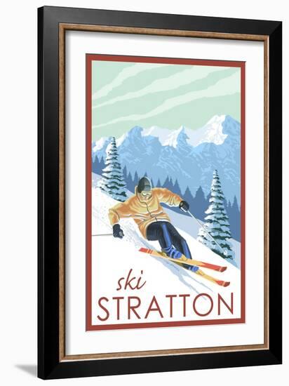 Stratton, Vermont - Downhill Skier Scene-Lantern Press-Framed Art Print