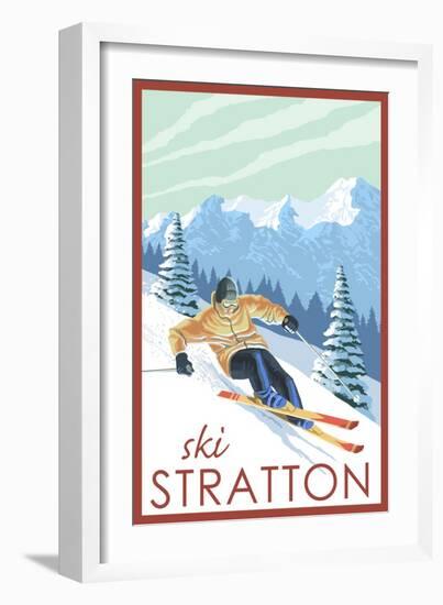 Stratton, Vermont - Downhill Skier Scene-Lantern Press-Framed Art Print