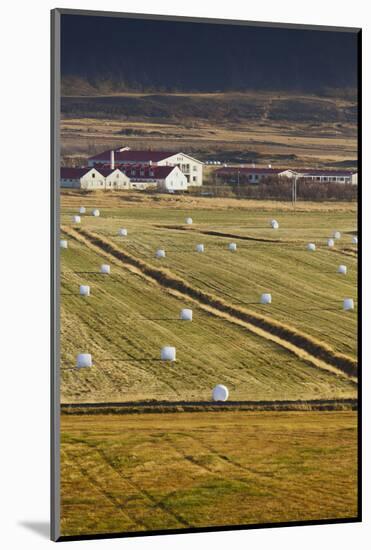 Straw Bales and Fields Close to 'Brautarholt', West Iceland, Iceland-Rainer Mirau-Mounted Photographic Print
