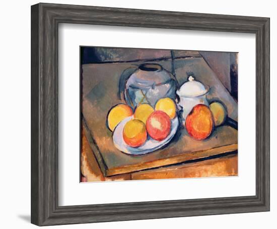 Straw-Covered Vase, Sugar Bowl and Apples, 1890-93-Paul Cézanne-Framed Giclee Print