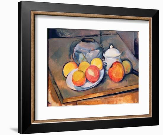 Straw-Covered Vase, Sugar Bowl and Apples, 1890-93-Paul Cézanne-Framed Giclee Print