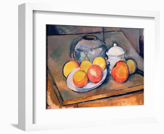 Straw-Covered Vase, Sugar Bowl and Apples, 1890-93-Paul Cézanne-Framed Giclee Print