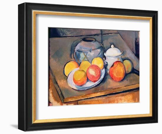 Straw-Covered Vase, Sugar Bowl and Apples, 1890-93-Paul Cézanne-Framed Giclee Print