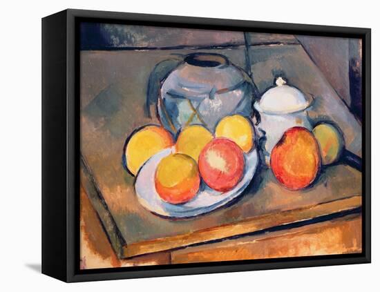 Straw-covered Vase, Sugar Bowl and Apples, 1890-93-Paul Cézanne-Framed Premier Image Canvas