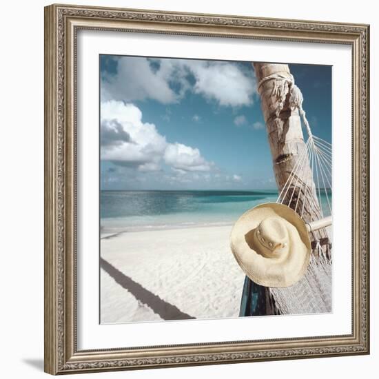 Straw Hat and Hammock at the Beach-null-Framed Photographic Print