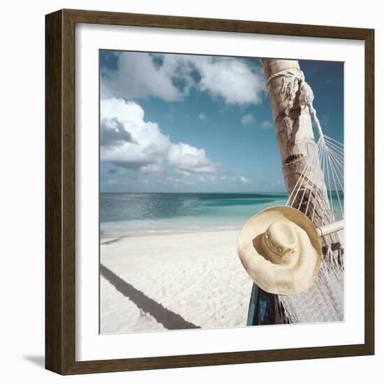 Straw Hat and Hammock at the Beach-null-Framed Photographic Print