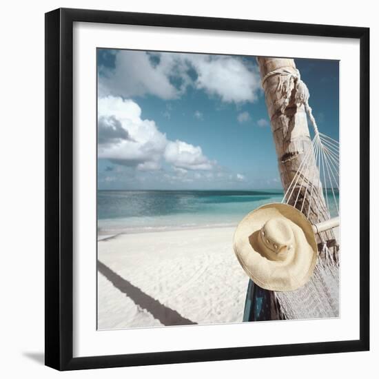 Straw Hat and Hammock at the Beach-null-Framed Photographic Print
