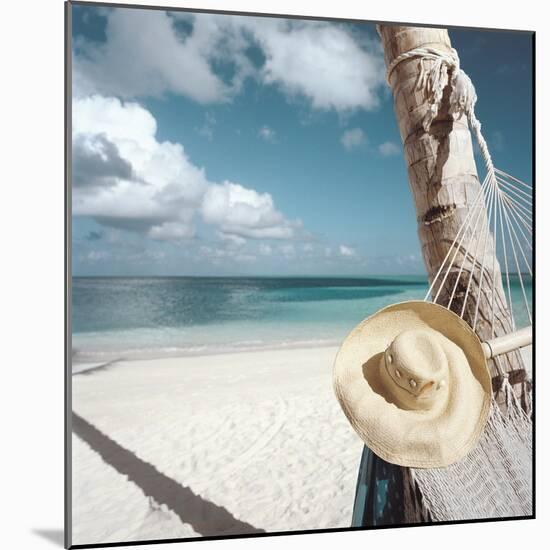 Straw Hat and Hammock at the Beach-null-Mounted Photographic Print