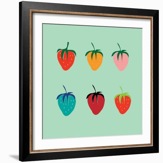 Strawberries in a Pop Art Style-De Visu-Framed Premium Giclee Print