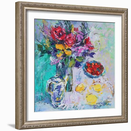 Strawberries with Flowers-Sylvia Paul-Framed Giclee Print