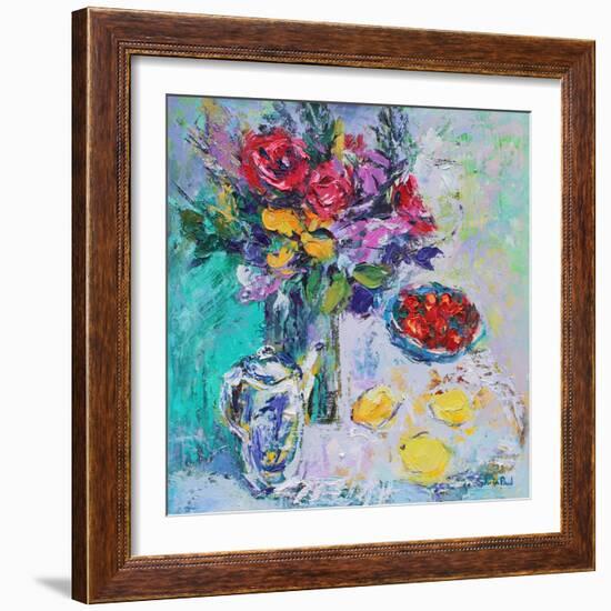 Strawberries with Flowers-Sylvia Paul-Framed Giclee Print