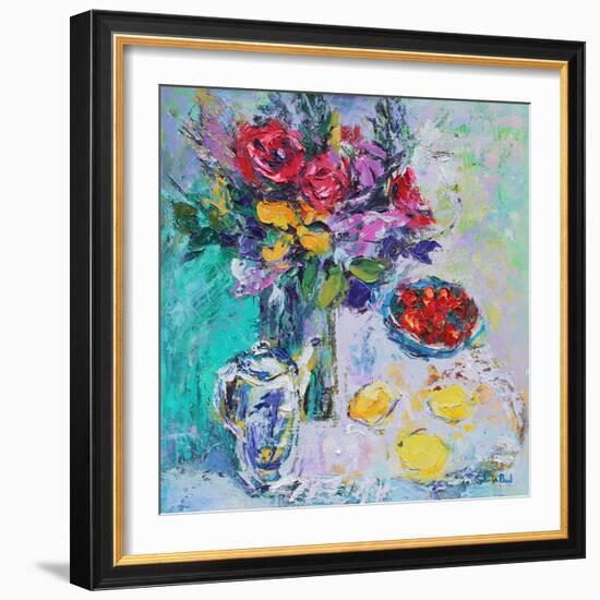 Strawberries with Flowers-Sylvia Paul-Framed Giclee Print