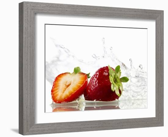 Strawberries with Splashing Water-Michael L?ffler-Framed Photographic Print