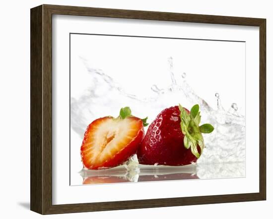 Strawberries with Splashing Water-Michael L?ffler-Framed Photographic Print