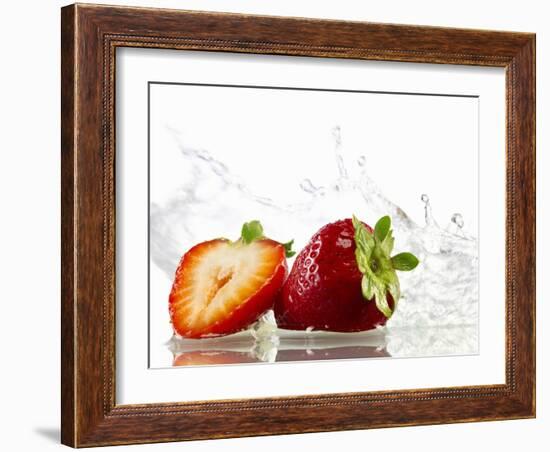 Strawberries with Splashing Water-Michael L?ffler-Framed Photographic Print