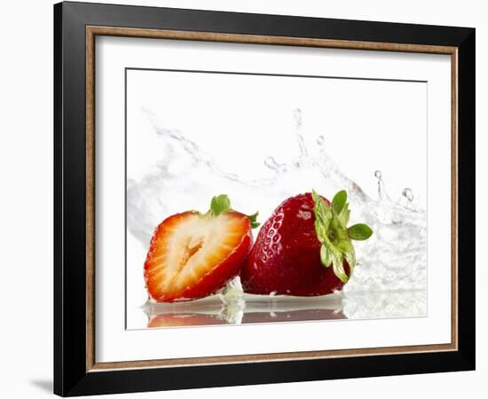 Strawberries with Splashing Water-Michael L?ffler-Framed Photographic Print