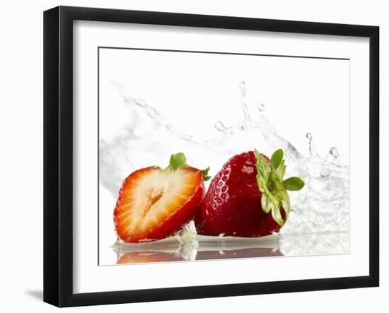 Strawberries with Splashing Water-Michael L?ffler-Framed Photographic Print