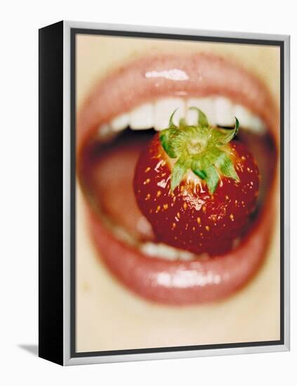 Strawberry Between Teeth-Cristina-Framed Premier Image Canvas