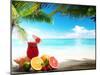 Strawberry Cocktail and Tropical Fruit on the Beach-Iakov Kalinin-Mounted Photographic Print