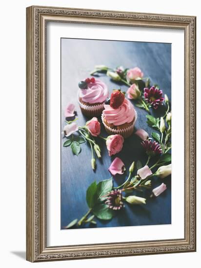 Strawberry Cupcakes with Flowers-Dina Belenko-Framed Photographic Print