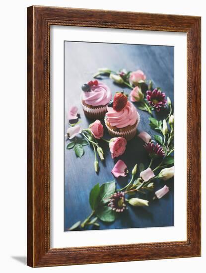 Strawberry Cupcakes with Flowers-Dina Belenko-Framed Photographic Print