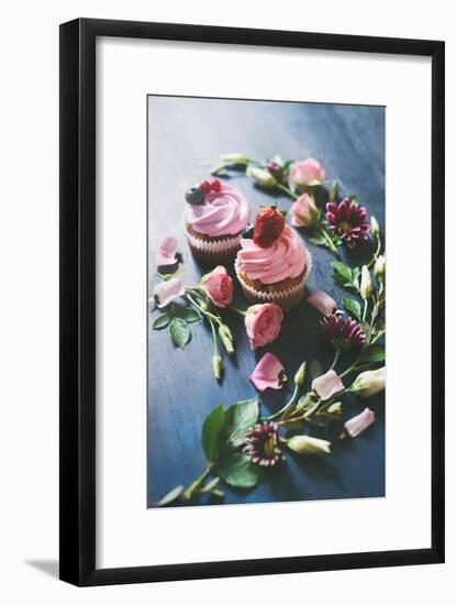 Strawberry Cupcakes with Flowers-Dina Belenko-Framed Photographic Print