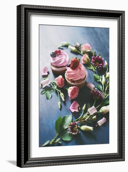 Strawberry Cupcakes with Flowers-Dina Belenko-Framed Photographic Print