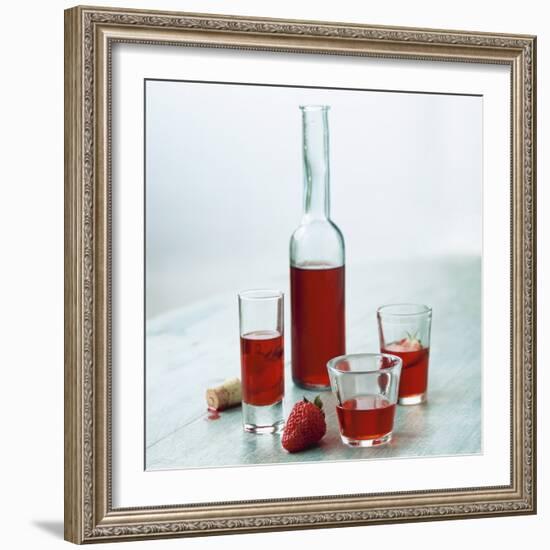 Strawberry Liqueur in Bottle and Three Different Glasses-Michael Paul-Framed Photographic Print