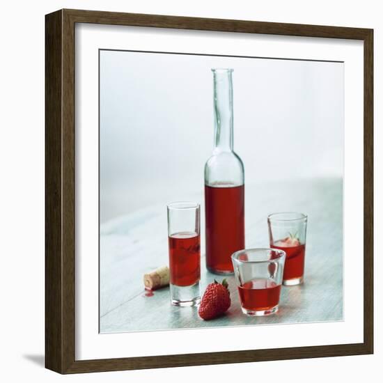 Strawberry Liqueur in Bottle and Three Different Glasses-Michael Paul-Framed Photographic Print