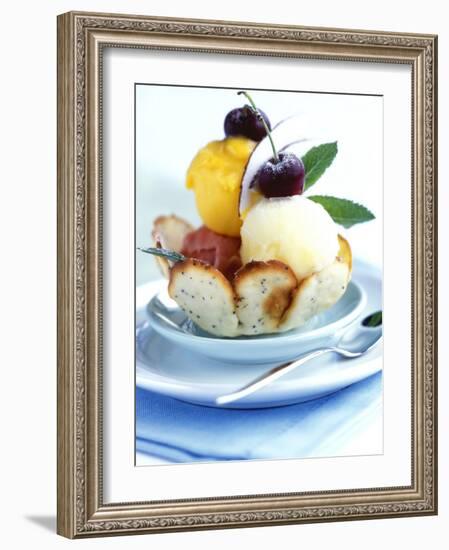 Strawberry, Mango and Lemon Sorbet in a Pastry Shell-Alena Hrbkova-Framed Photographic Print