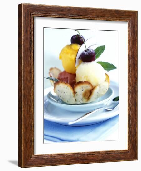 Strawberry, Mango and Lemon Sorbet in a Pastry Shell-Alena Hrbkova-Framed Photographic Print