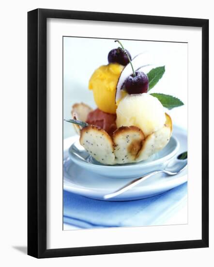 Strawberry, Mango and Lemon Sorbet in a Pastry Shell-Alena Hrbkova-Framed Photographic Print