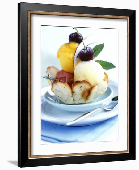 Strawberry, Mango and Lemon Sorbet in a Pastry Shell-Alena Hrbkova-Framed Photographic Print