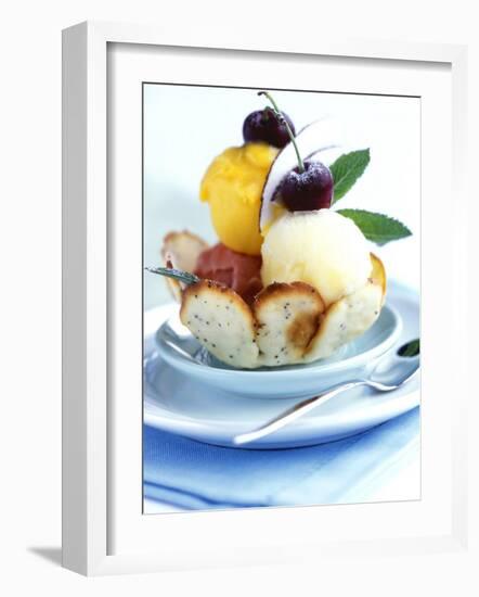 Strawberry, Mango and Lemon Sorbet in a Pastry Shell-Alena Hrbkova-Framed Photographic Print