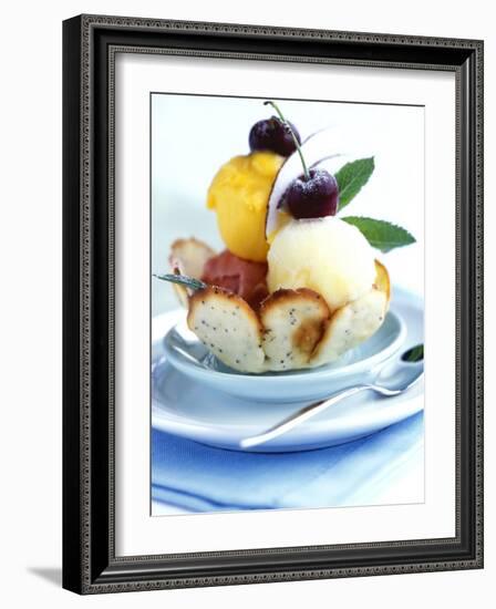 Strawberry, Mango and Lemon Sorbet in a Pastry Shell-Alena Hrbkova-Framed Photographic Print