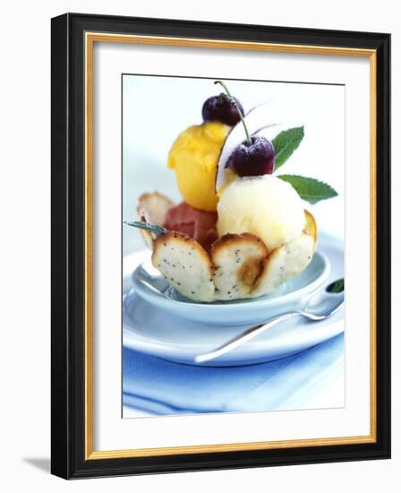 Strawberry, Mango and Lemon Sorbet in a Pastry Shell-Alena Hrbkova-Framed Photographic Print