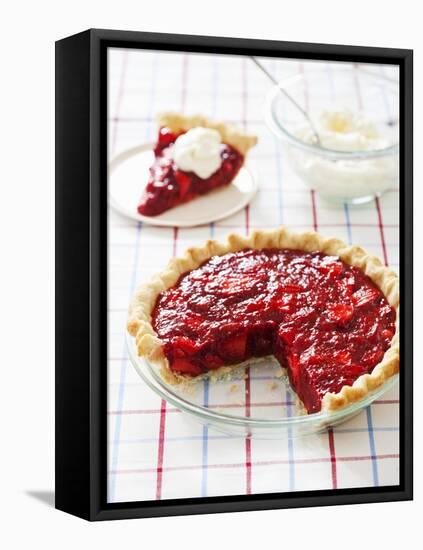 Strawberry Pie in Baking Dish with Slice Removed-Keller and Keller Photography-Framed Premier Image Canvas